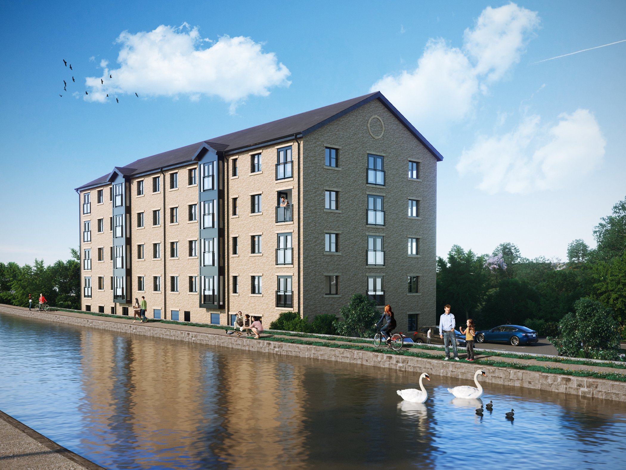 Waterside View development overlooking a waterfront with landscaped surroundings